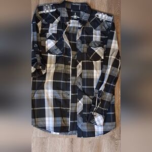Men's Nice Buffalo David Bitton Black and Gray Plaid Shirt